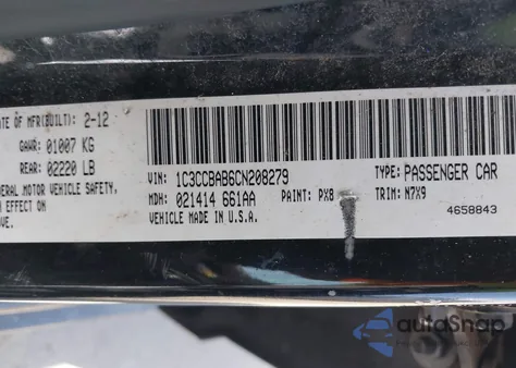 2012 Chrysler 200 Lx из США, поврежденный, VIN 1C3CCBAB6CN208279